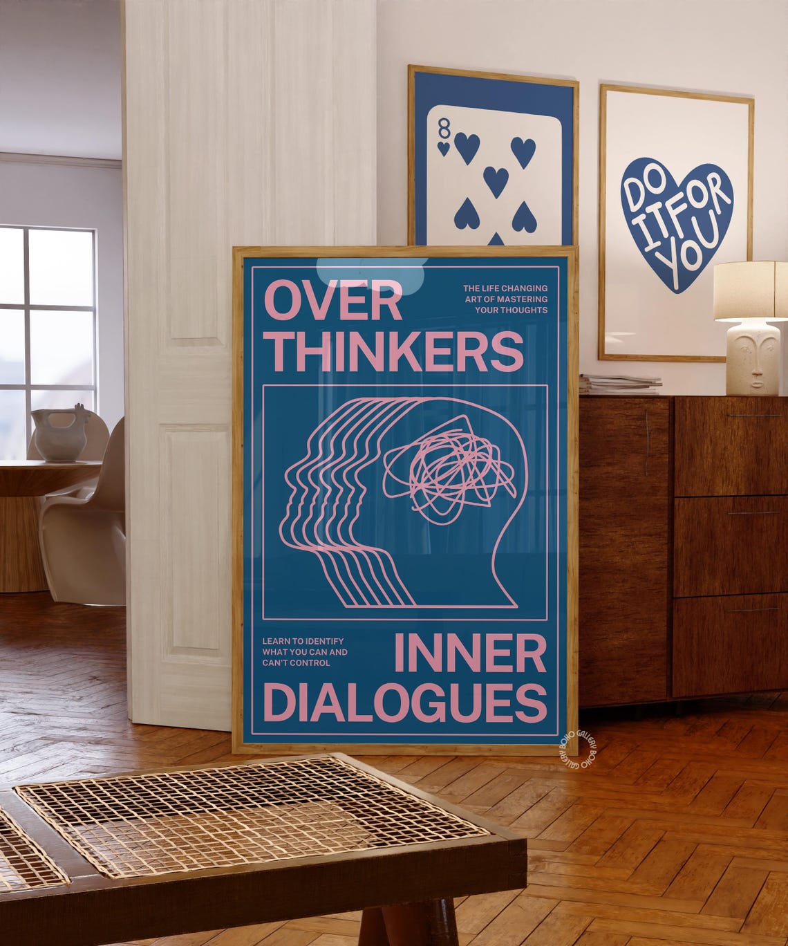 Overthinkers Inner Dialogues Pink Navy Mindfulness Typography Poster - Image 3