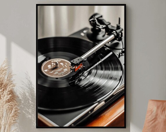 Classic Turntable Vinyl Record with Red Cartridge Close-Up Poster