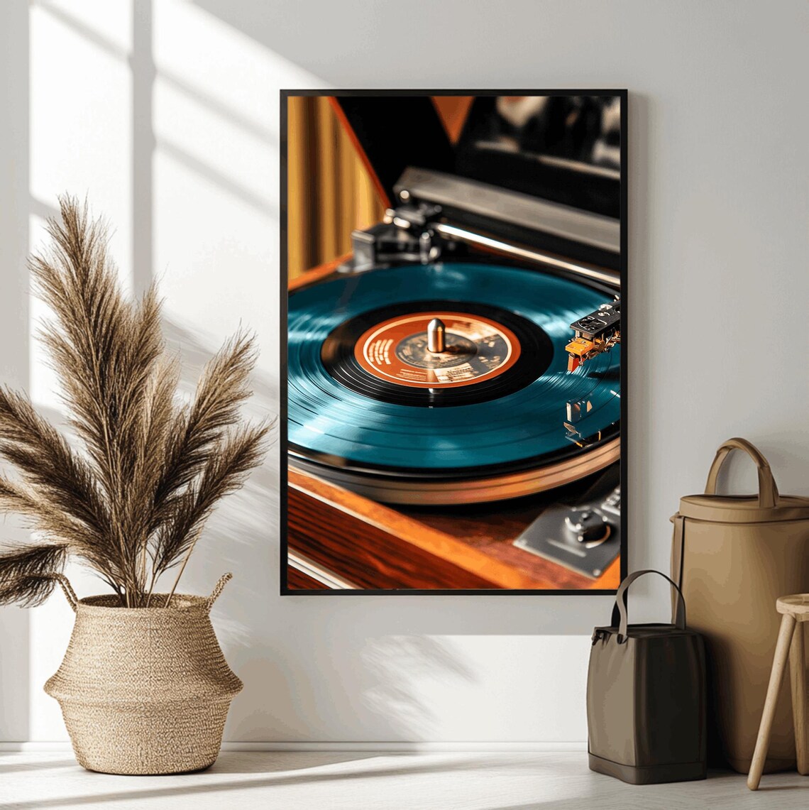 Vinyl Record Player Turntable Blue Disc Close Up Music Poster - Image 2