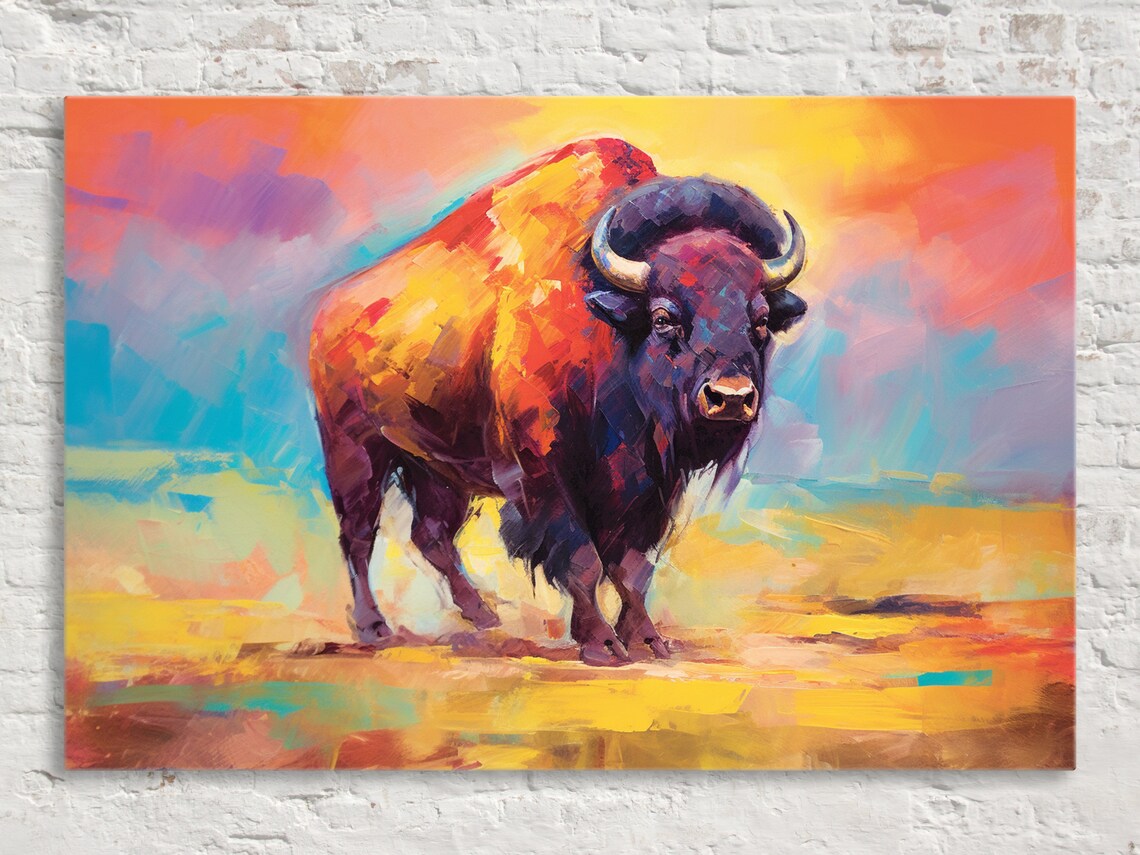 Colorful Buffalo Bison Wild West Animal Abstract Painting Extra Large Wall Art Print