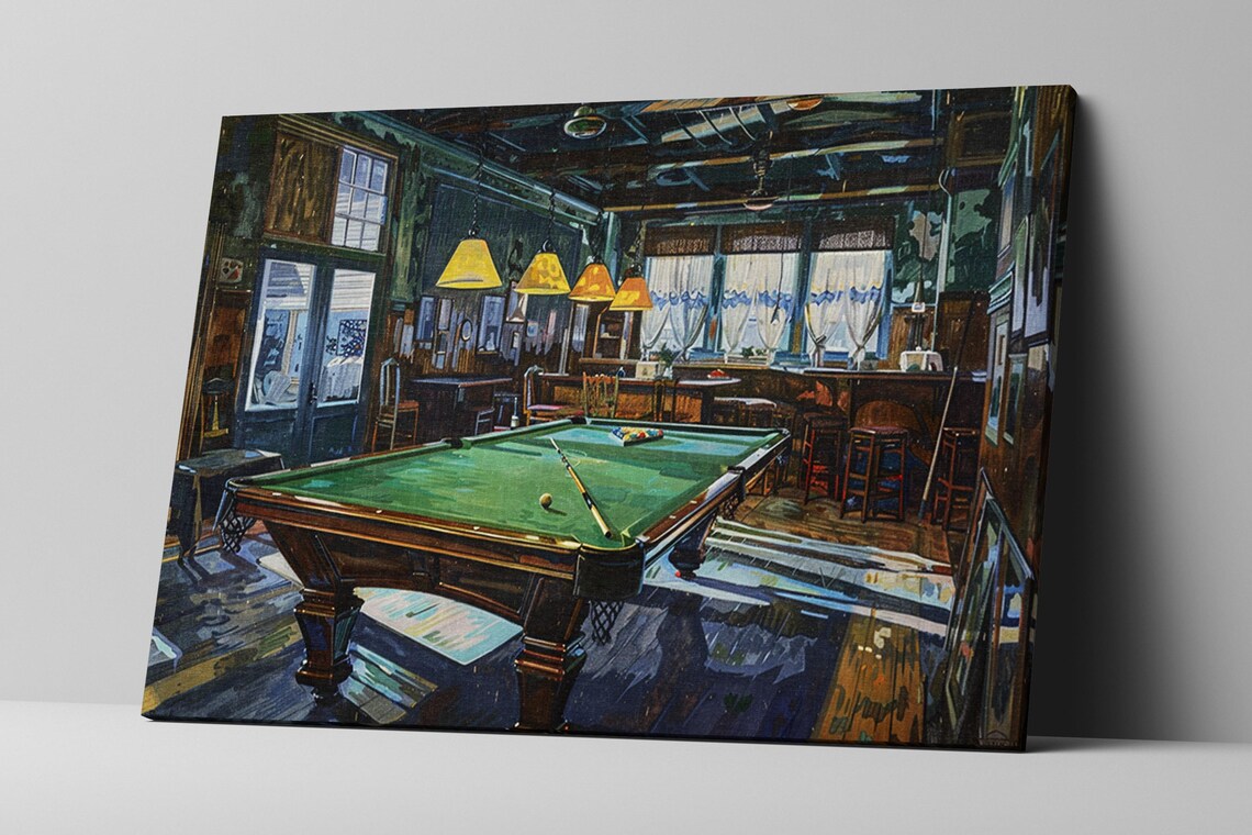 Vintage Billiards Pool Hall Bar Painting Game Room Mancave Wall Art - Image 5