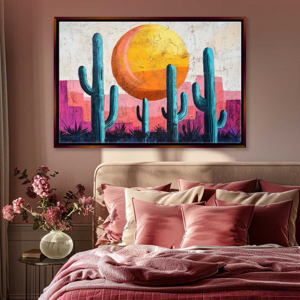 Retro Southwest Cactus Sun Minimalist Art Print