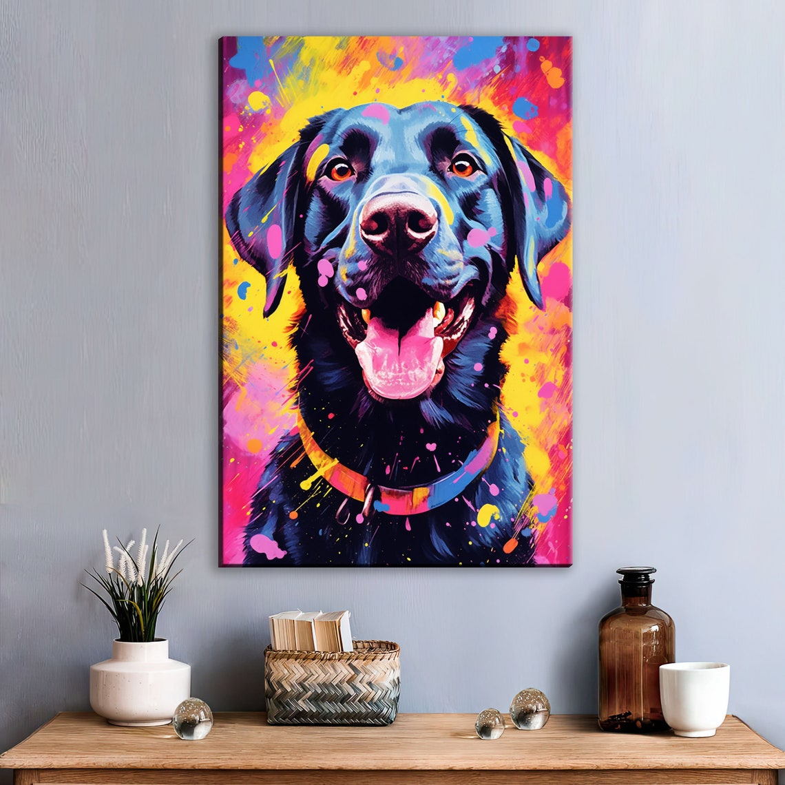Black Labrador Pop Art Portrait Colorful Splash Happy Lab Print Poster - Image 3