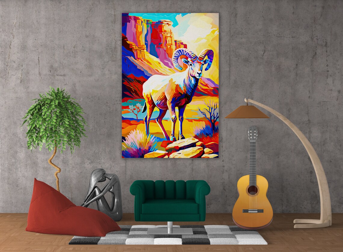 Bighorn Sheep Desert Canyon Colorful Wildlife Ram Southwest Art Poster - Image 3