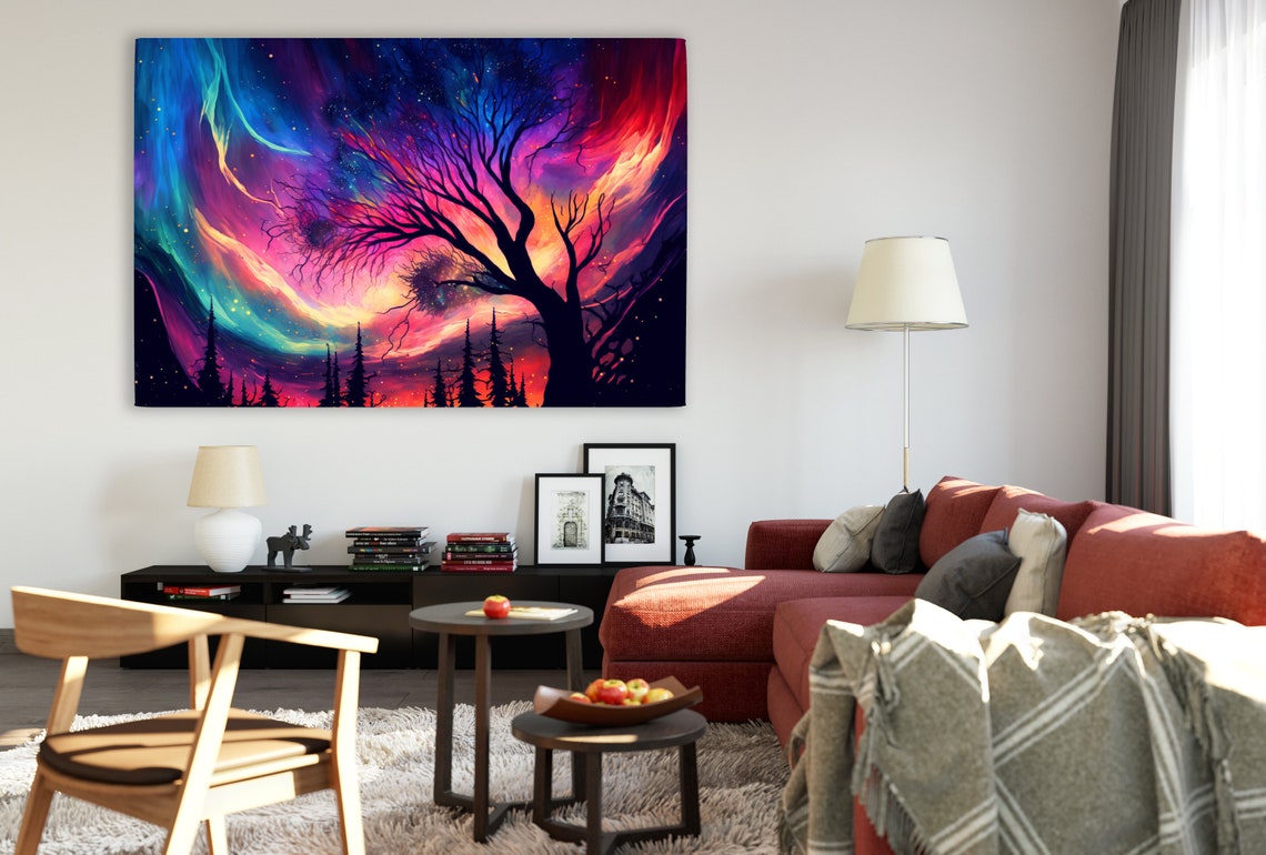 Celestial Symphony Northern Lights Sky Art Gicle Print On Gallery Wrapped Artist Ready To Hang Available In Extra Large Sizes - Image 2