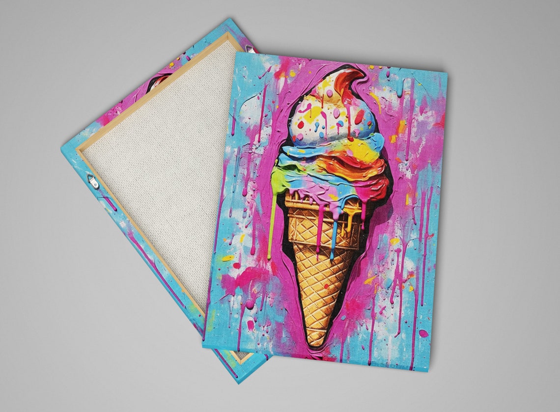 Melting Ice Cream Cone Pop Art Pink Blue Drips Sweet Wall Art - Image 5