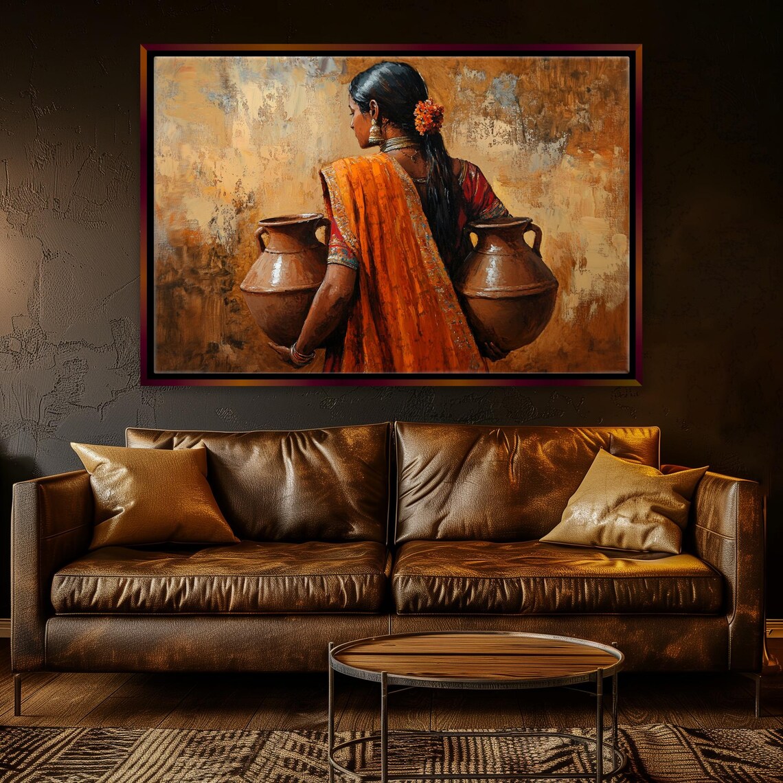 Traditional Indian Woman Carrying Pots Art Print - Image 4