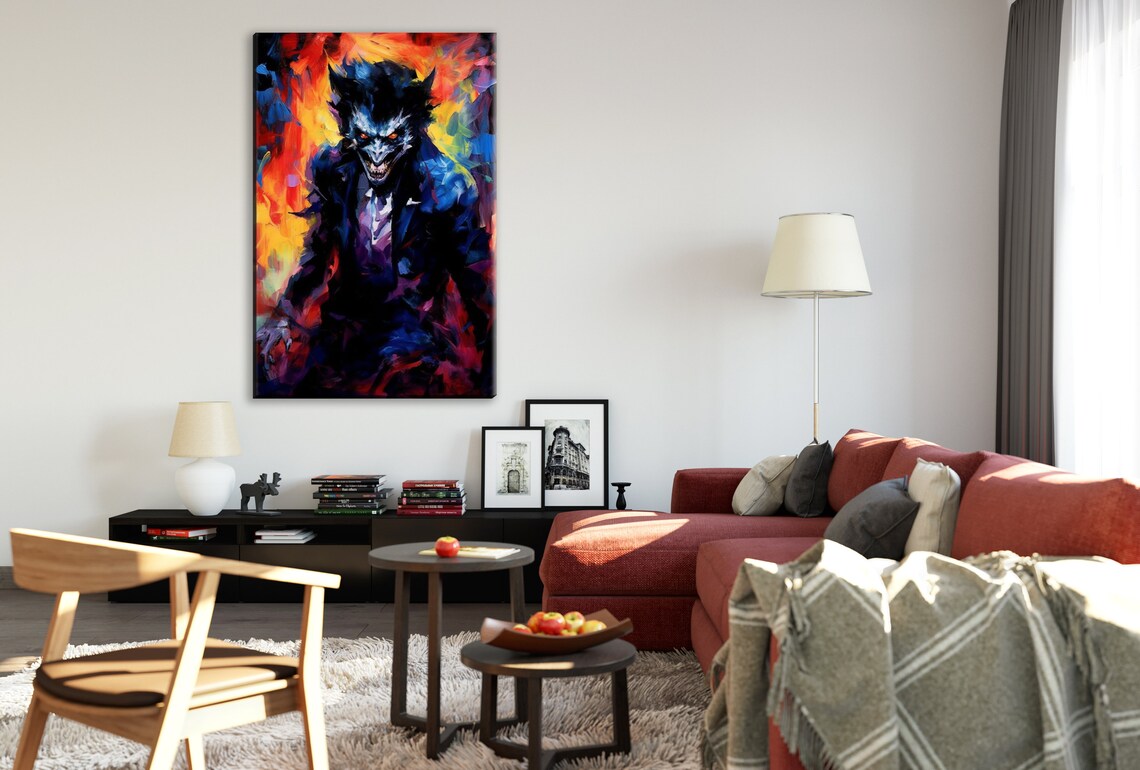 Snarling Werewolf Monster Fiery Background Expressionist Horror Art Poster - Image 2