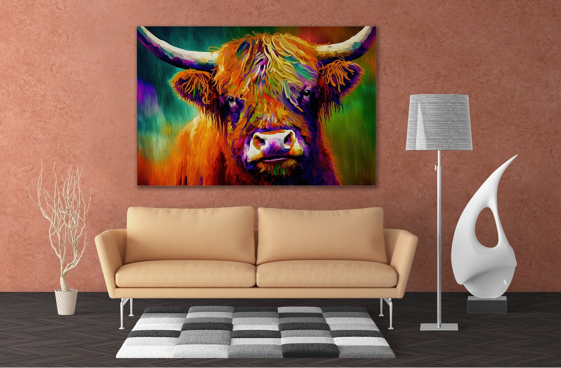 Highland Cow Colorful Farmhouse Wall Art Print - Image 2