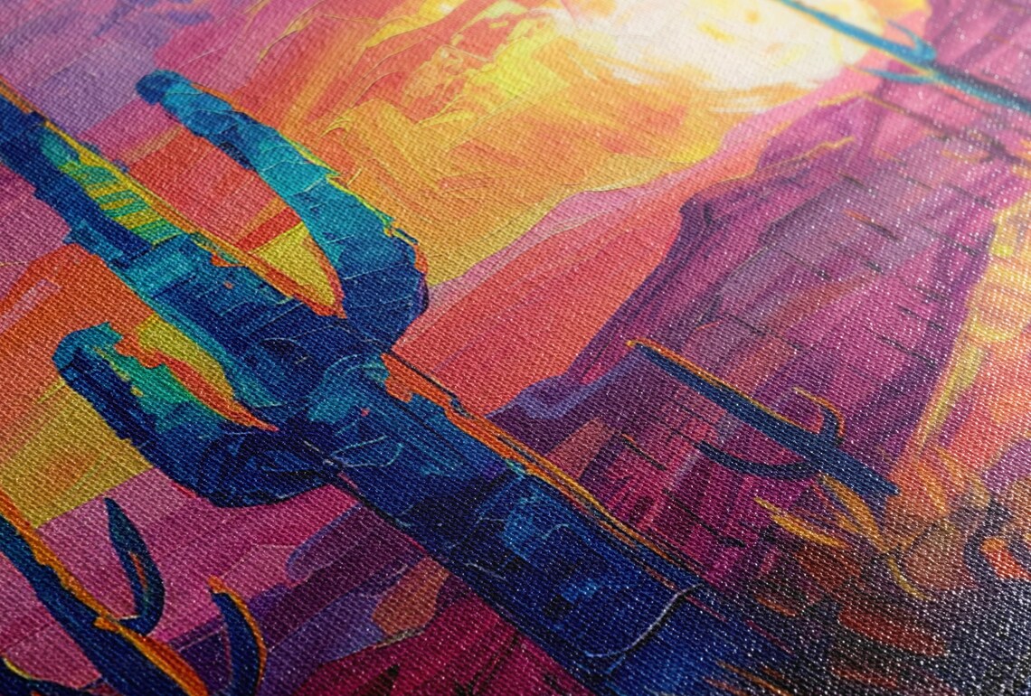 Sunset Silhouette Desert Saguaro Giclee Print On Gallery Wrapped Artist Ready To Hang Available In Extra Large Sizes - Image 3