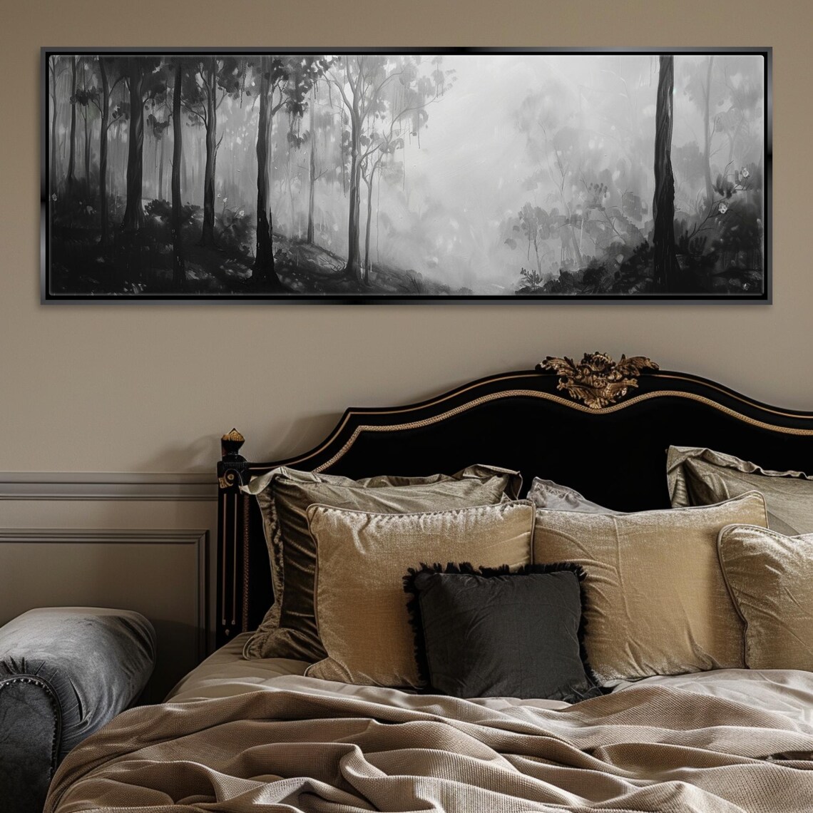 Foggy Forest Panorama, Black and White Art Print - Image 5