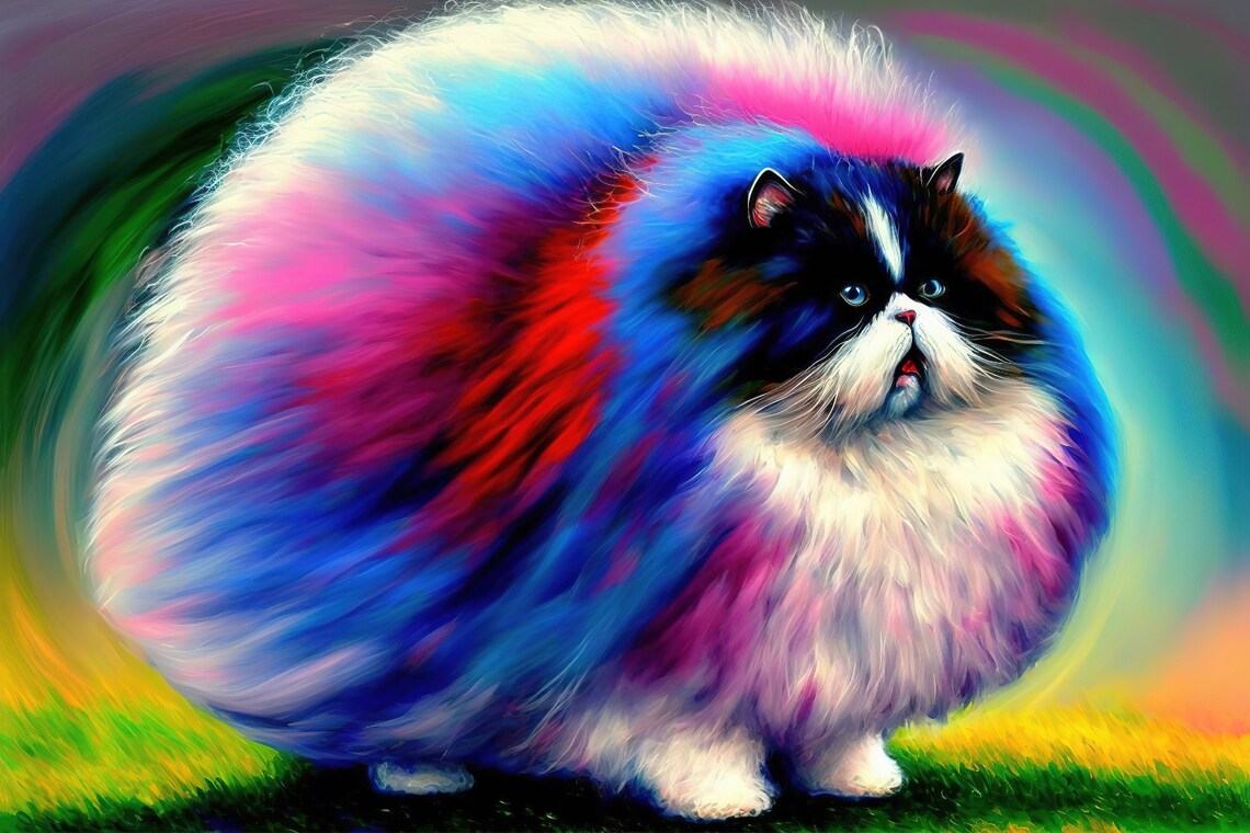 Fluffy Rainbow Persian Cat Colorful Longhair Kitty Portrait Art Print - Image 5