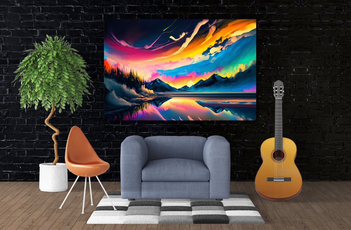 Aurora Borealis Vibrant Northern Lights Landscape Wall Art Celestial Nature Painting For Home Decor - Image 3