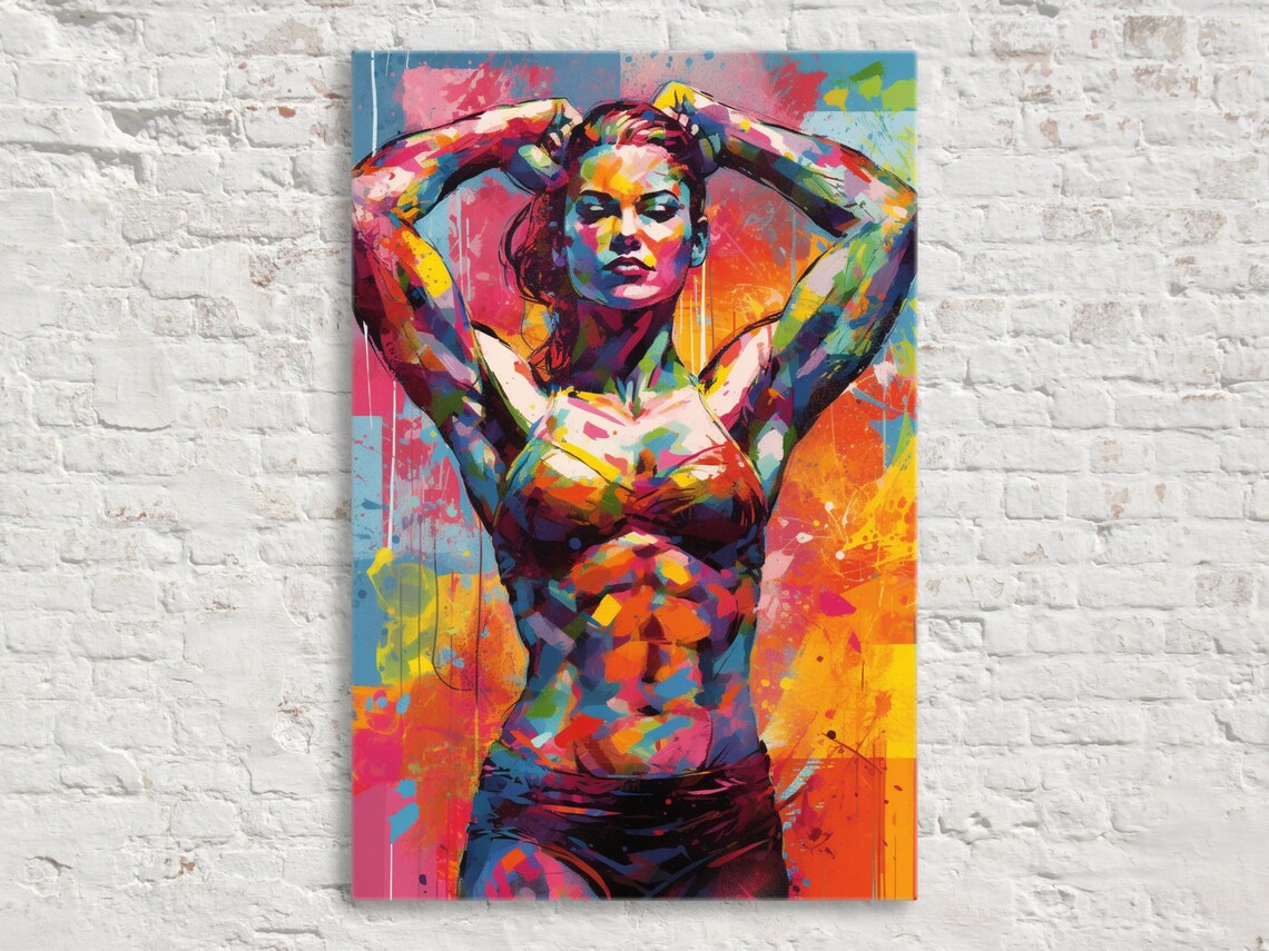 Colorful Fitness Woman Pop Art Athletic Figure Neon Graffiti Poster