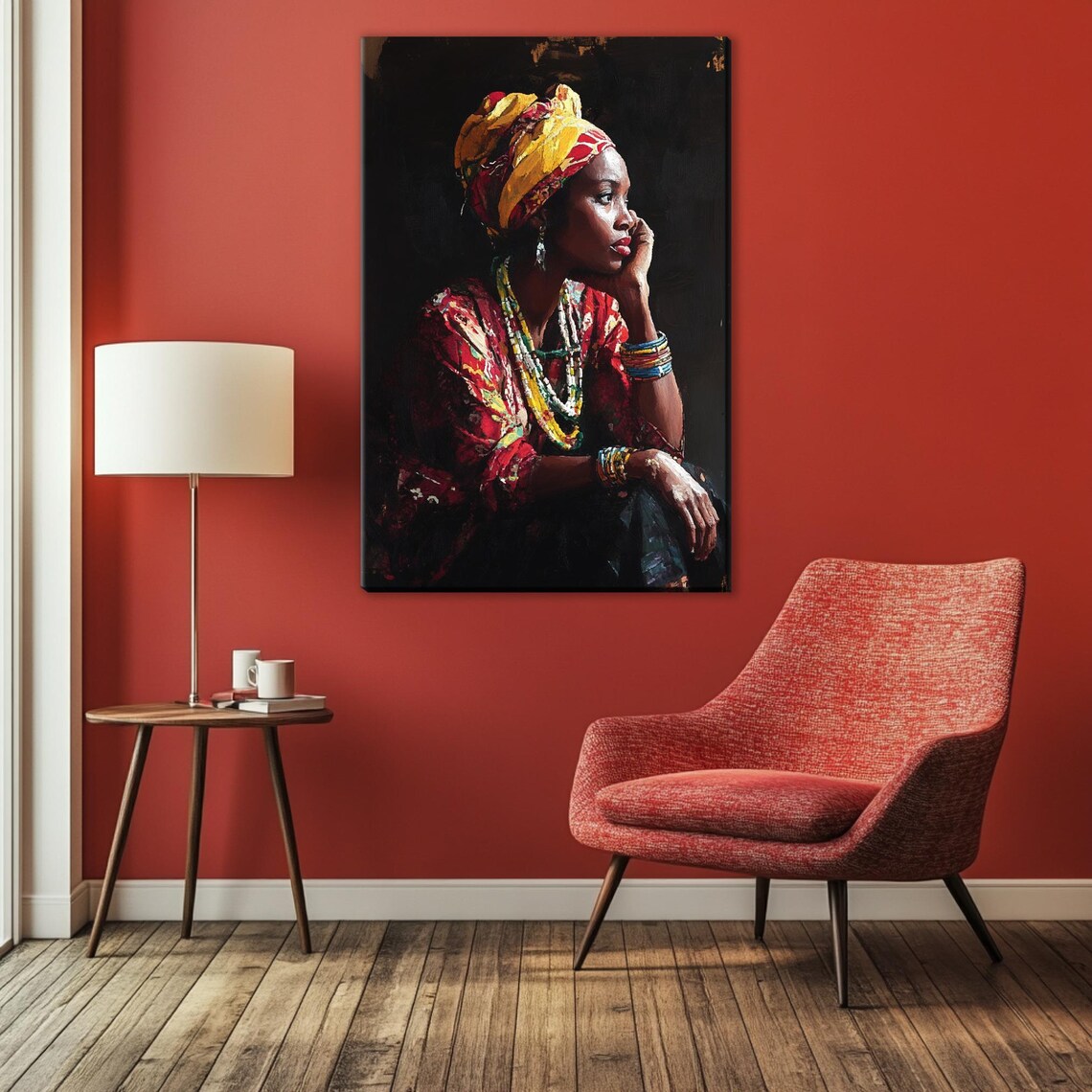 African Woman With Colorful Headwrap Painted Portrait Wall Art Poster - Image 3