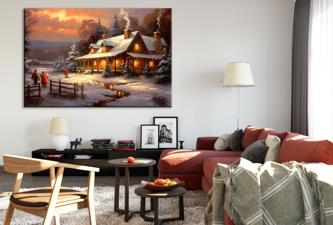 Holiday Gathering Christmas Scene, Kinkade-Inspired Poster - Image 4