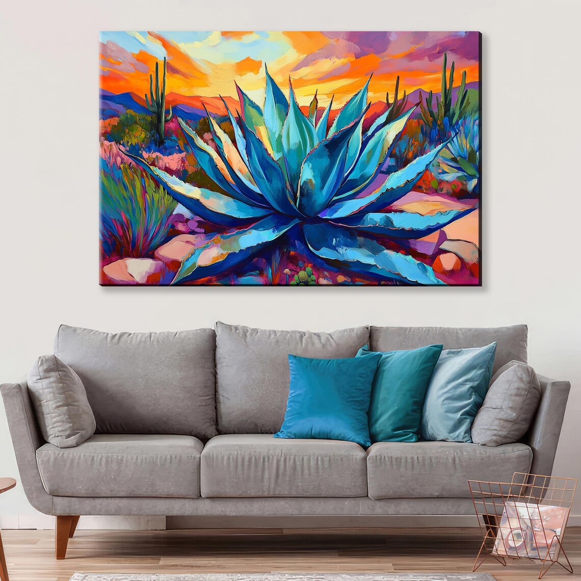 Blue Agave Cactus Desert Landscape Scene Art Print - Image 5