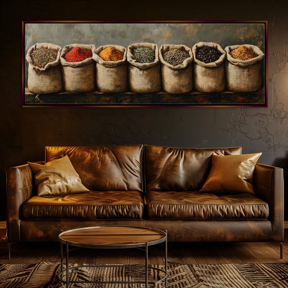 Panoramic Culinary Herbs and Spices Kitchen Art Print