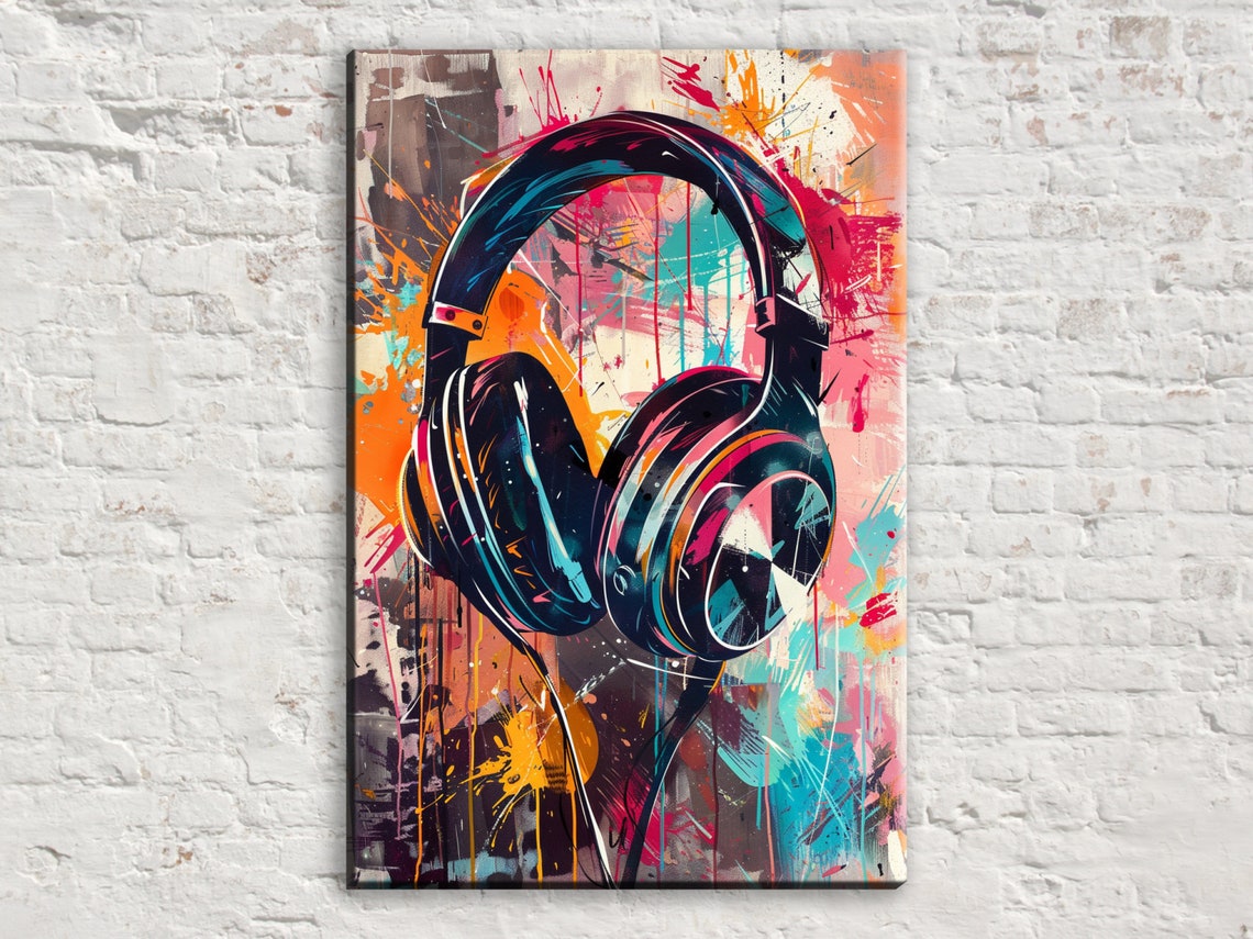 Headphones Paint Splatter Pop Art Multicolor Music Room Decor Poster
