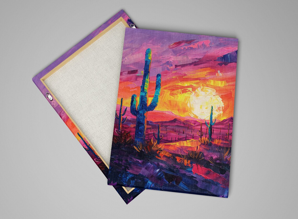 Sunset Silhouette Desert Saguaro Giclee Print On Gallery Wrapped Artist Ready To Hang Available In Extra Large Sizes - Image 4