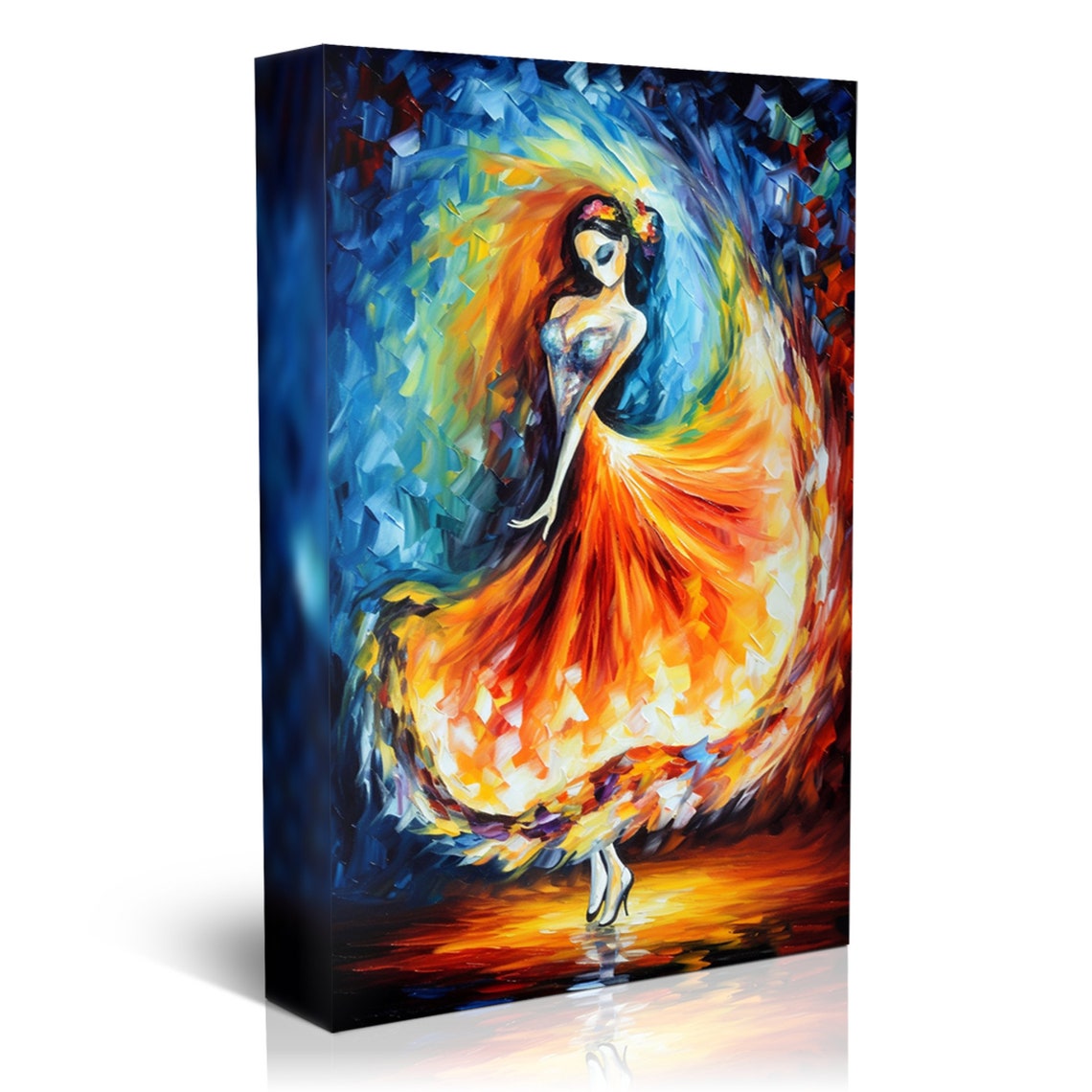 Flamenco Dancer Swirling Orange Dress Palette Knife Painting Wall Art - Image 5