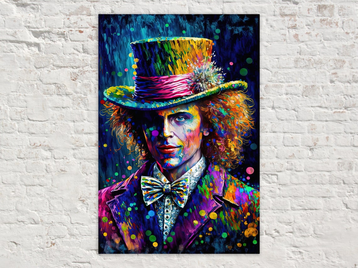 Mad Hatter Portrait Neon Colors Top Hat Wonderland Fantasy Poster
