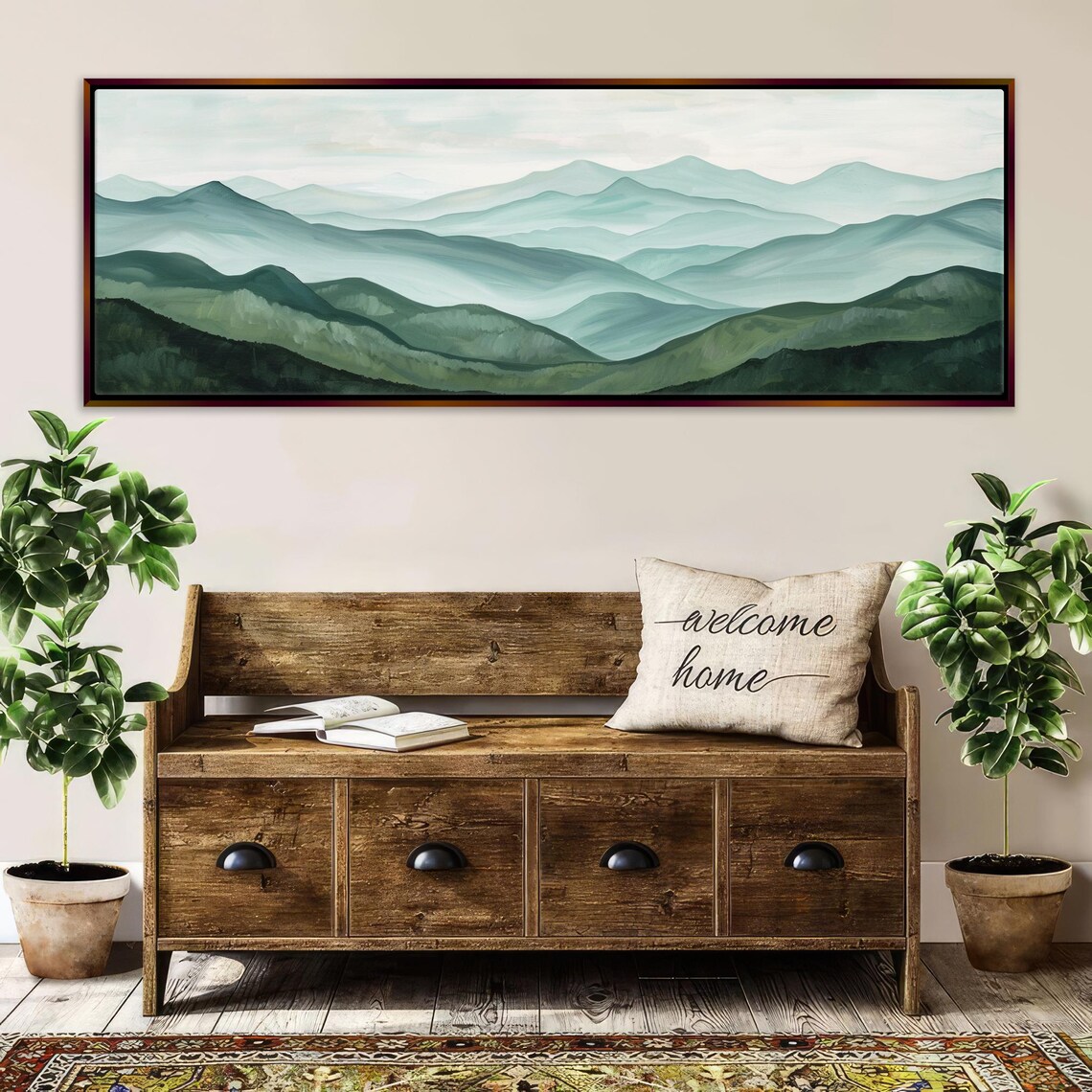 Sage Green Watercolor Abstract Mountain Range Art Print - Image 2