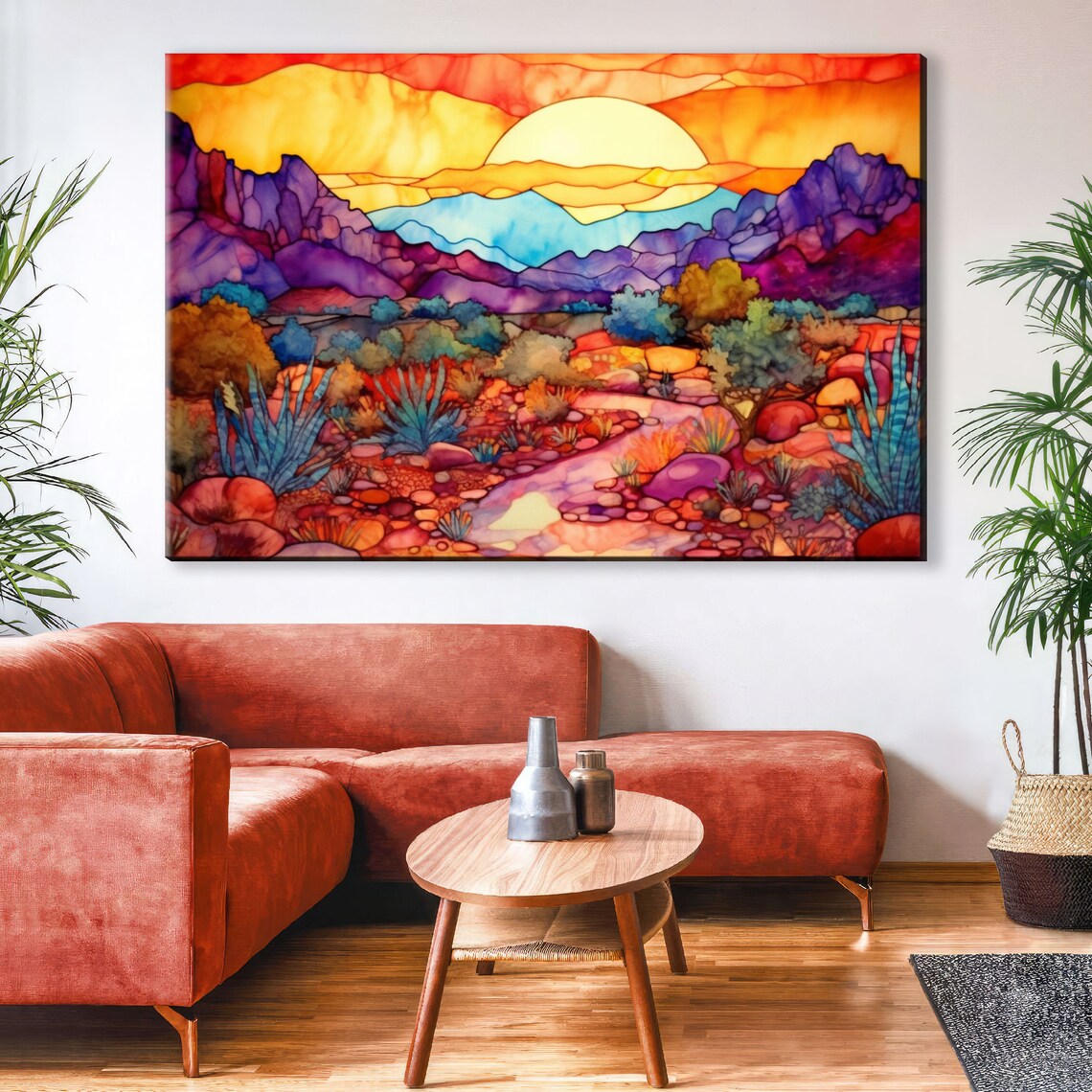 Desert Sunset Stained Glass Style Art Print, Arizona Scene - Image 3
