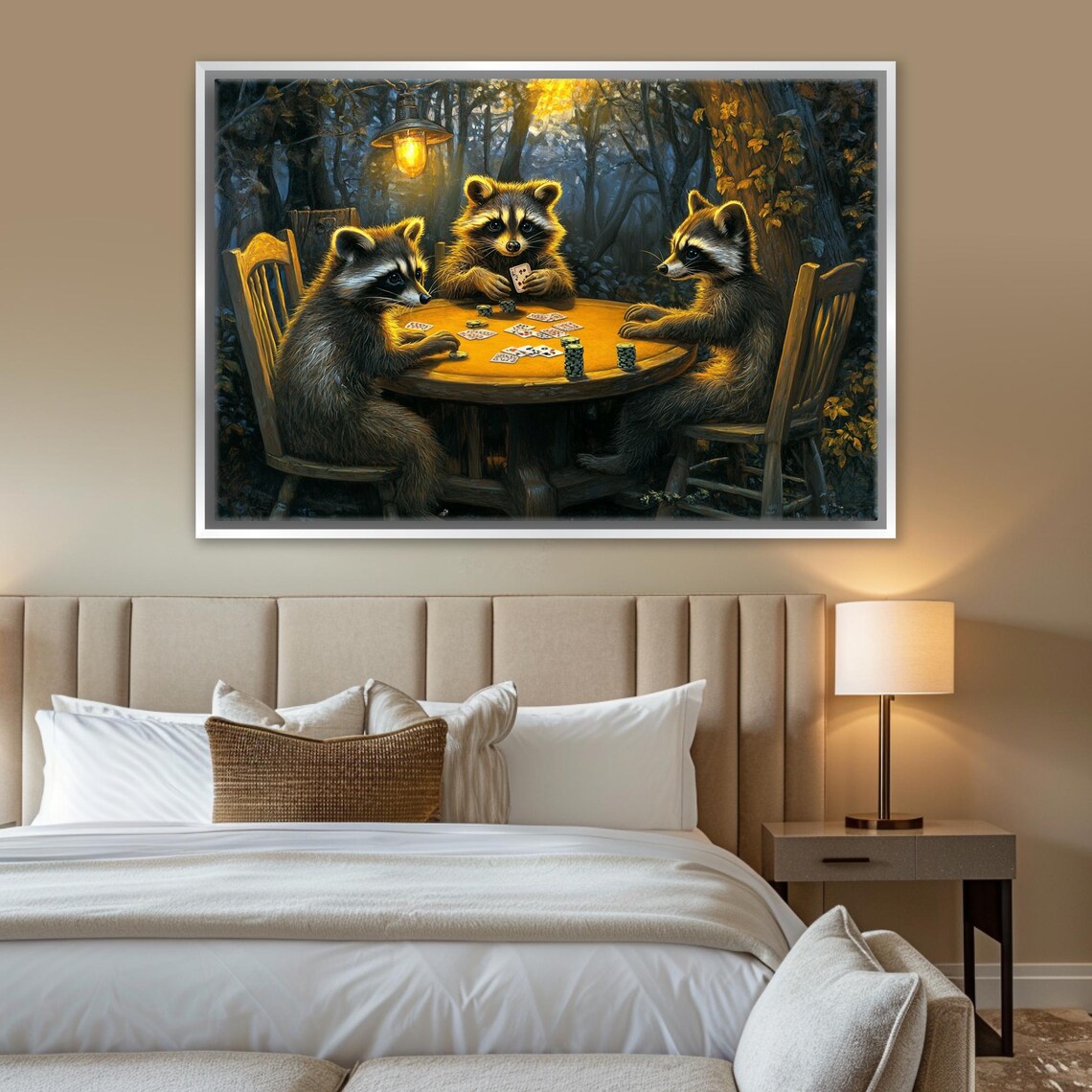 Raccoons Playing Poker Card Game Woodland Night Humorous Animals Art Print - Image 3