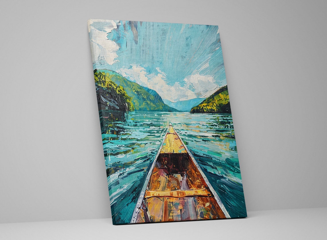 River Adventure Canoe View Wall Art Giclee Print On Gallery Wrapped Artist Ready To Hang Available In Extra Large Sizes - Image 5