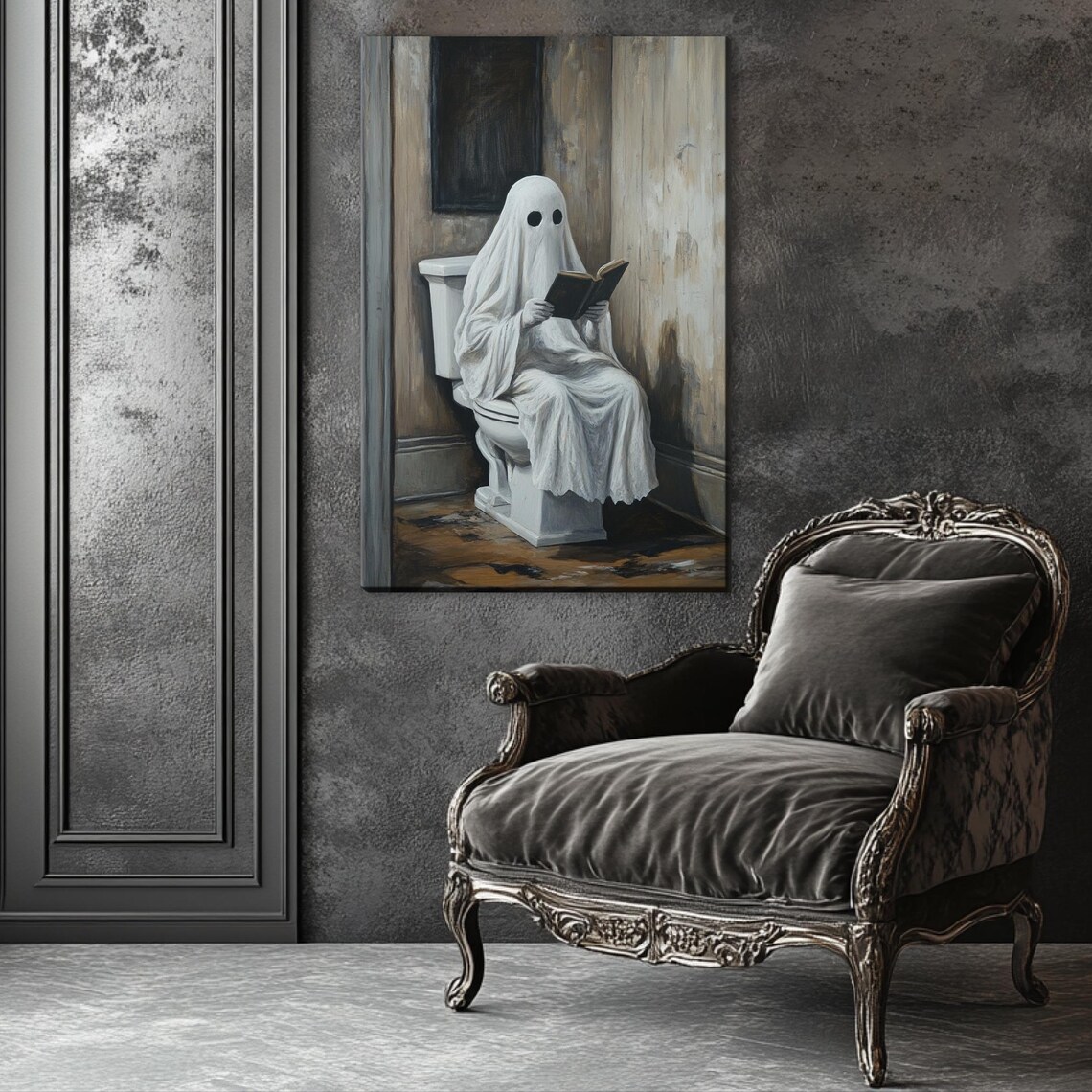 Funny Ghost Reading Book On Toilet Humorous Halloween Bathroom Art Print - Image 4
