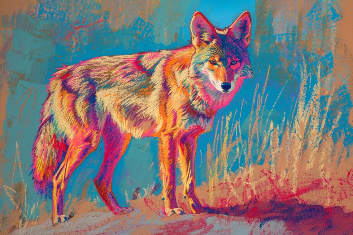 Vibrant Coyote Pop Art Art Print, Retro Animal Decor - Image 5