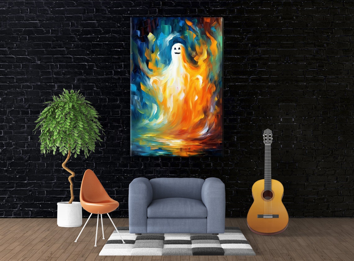 Cute Halloween Ghost Fiery Swirl Spooky Fun Fall Decor Poster - Image 3