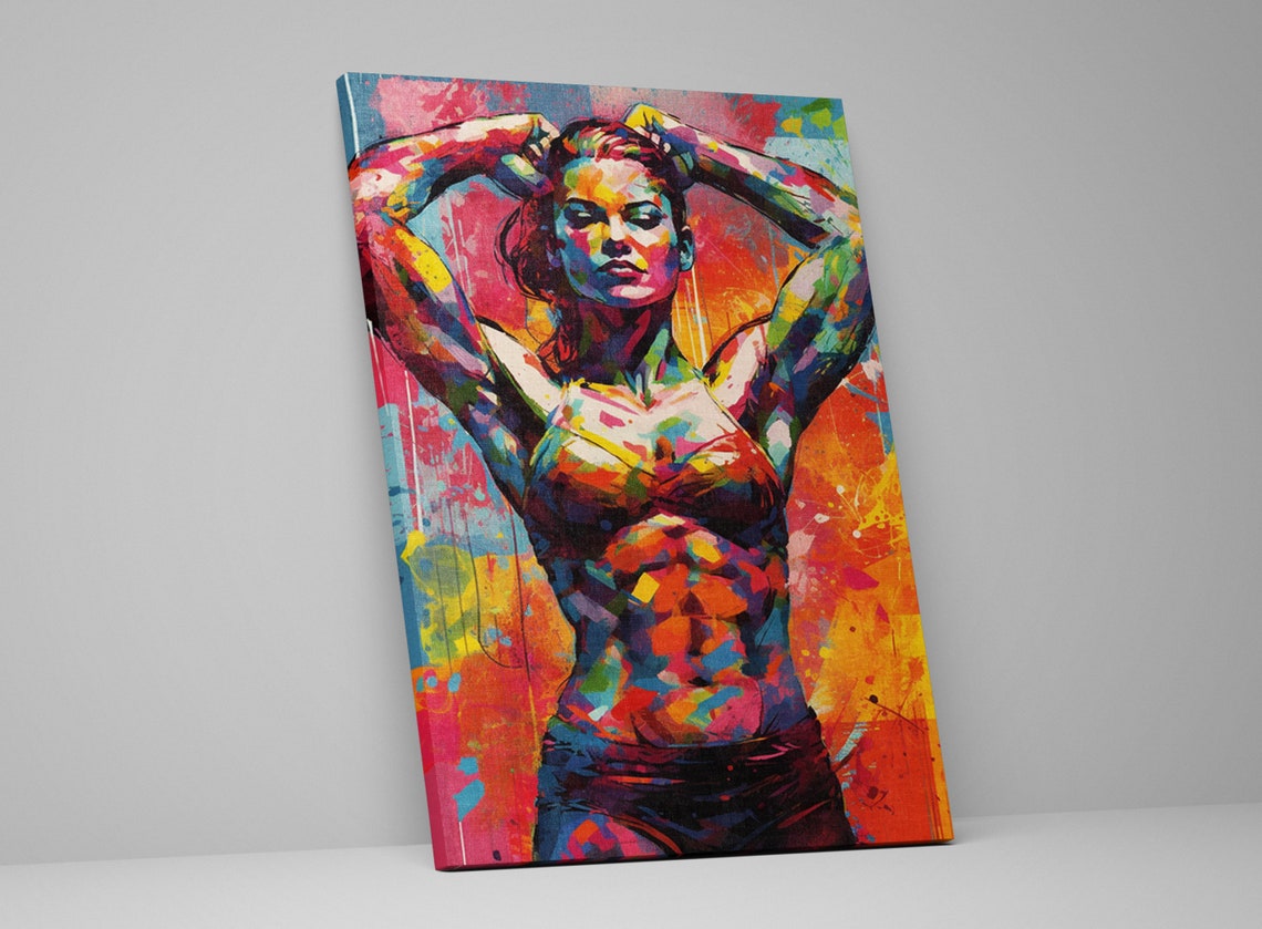 Colorful Fitness Woman Pop Art Athletic Figure Neon Graffiti Poster - Image 4