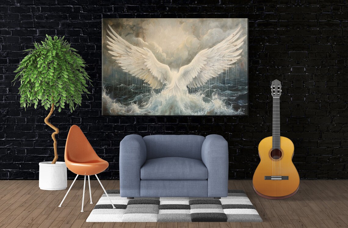 Celestial Angel Wings in the Sea Religious Art Print - Image 3