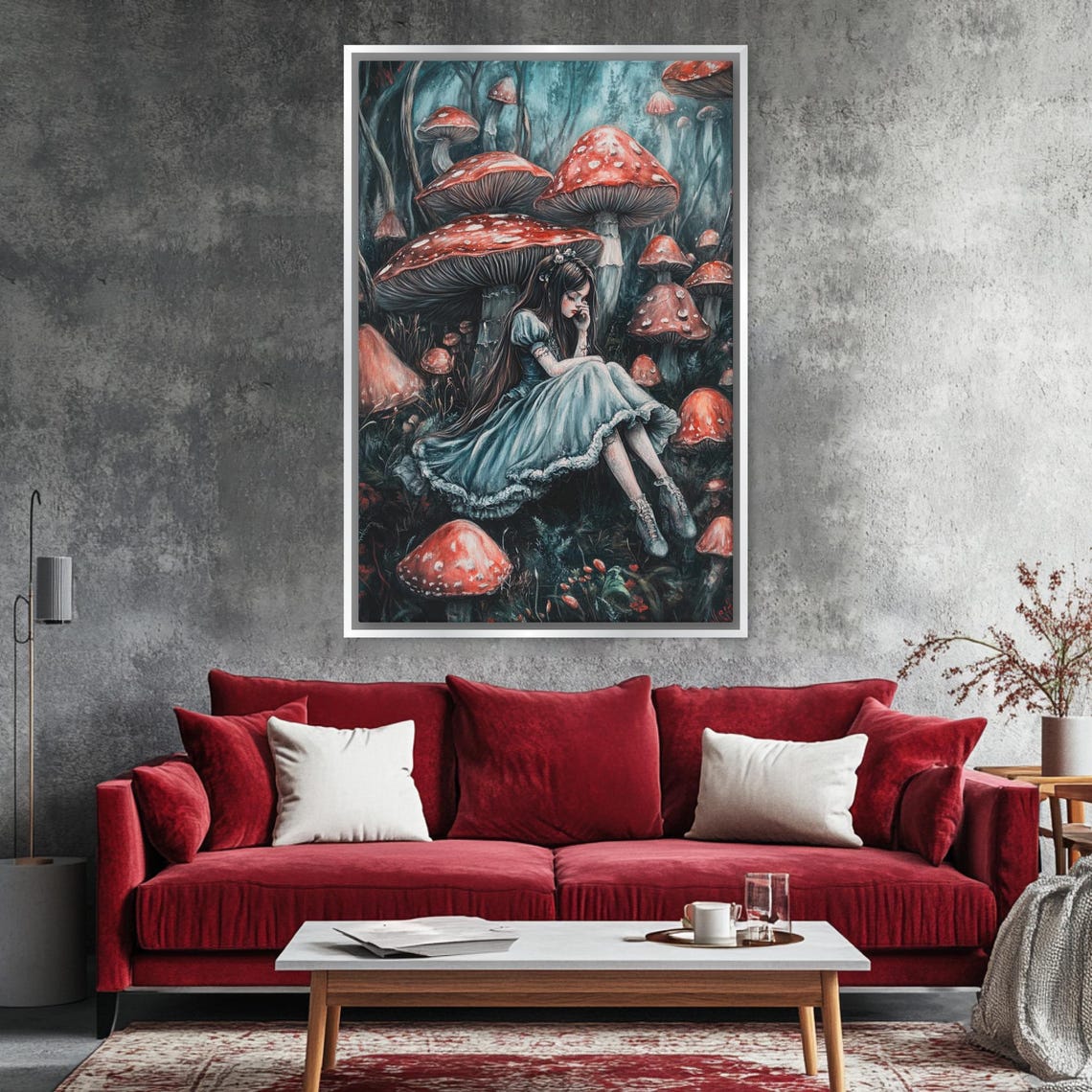Gothic Alice Among Giant Red Mushrooms Dark Fantasy Fairy Tale Poster - Image 5