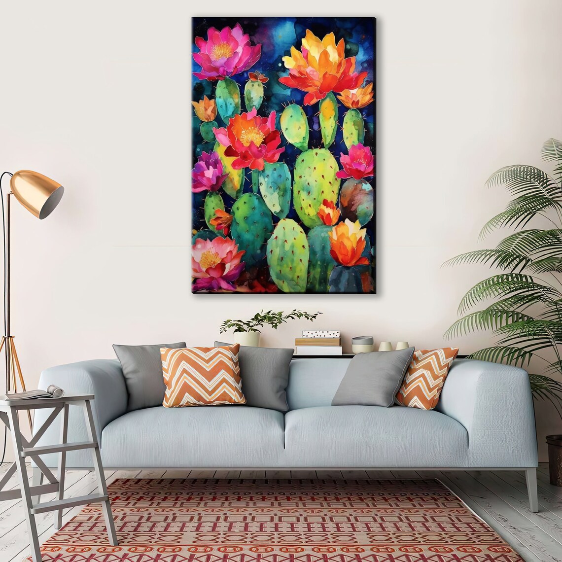 Mexican Pueblo Cactus Watercolor Poster Print - Image 3