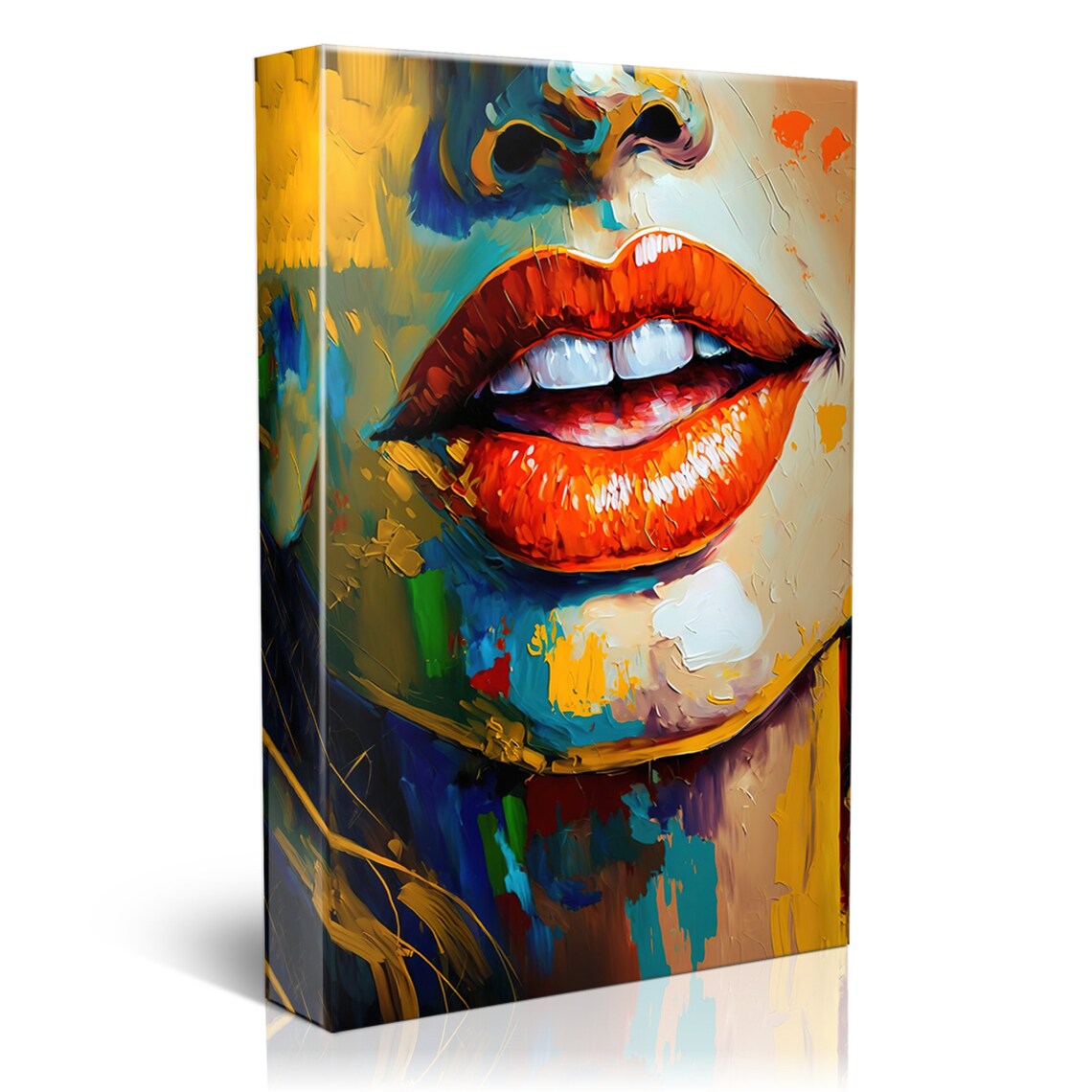 Red Lips Seductive Mouth Pop Art Feminine Colorful Oil Painting Large Wall Art Print - Image 5