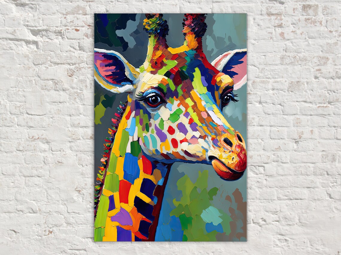 Mosaic Giraffe Portrait Colorful Impasto Side Profile Wildlife Art Print