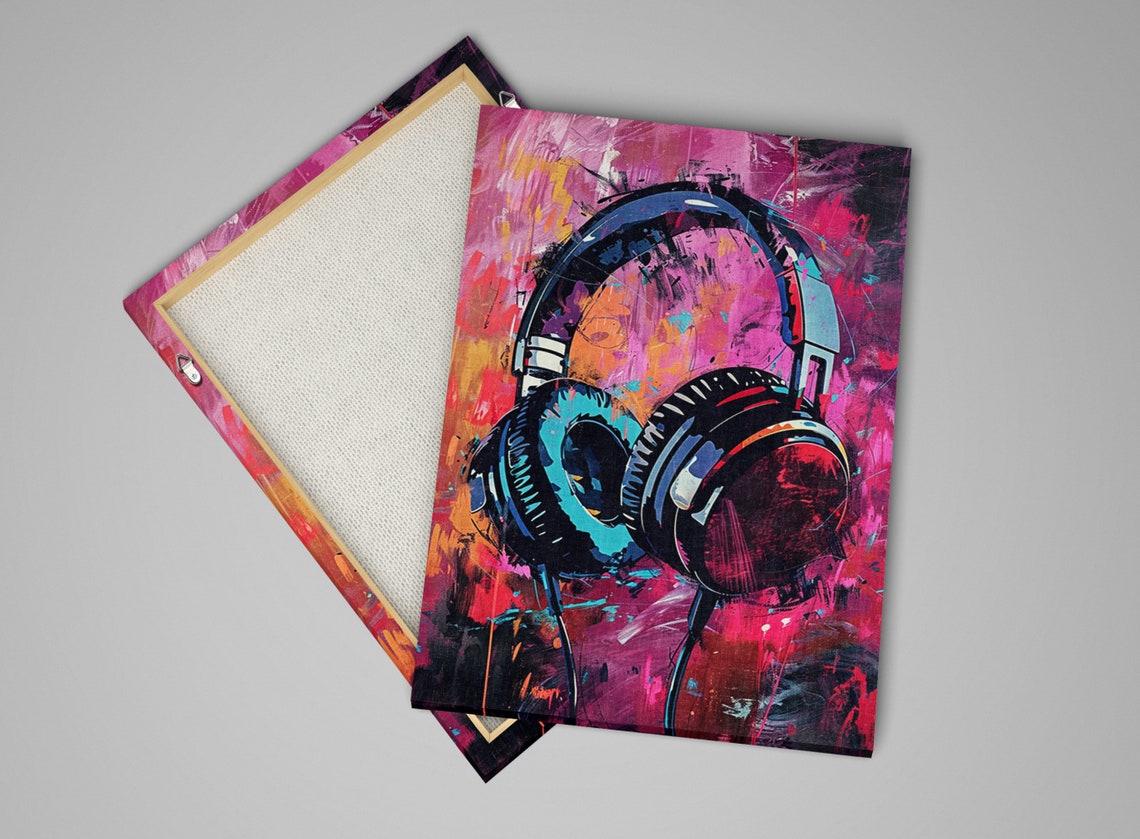 Headphones Pop Art Graffiti Pink Purple Orange Music Lover Wall Art - Image 3
