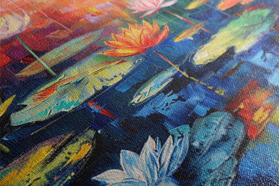 Monet Inspired Water Lilies Rainbow Impasto Colorful Floral Art Poster - Image 4
