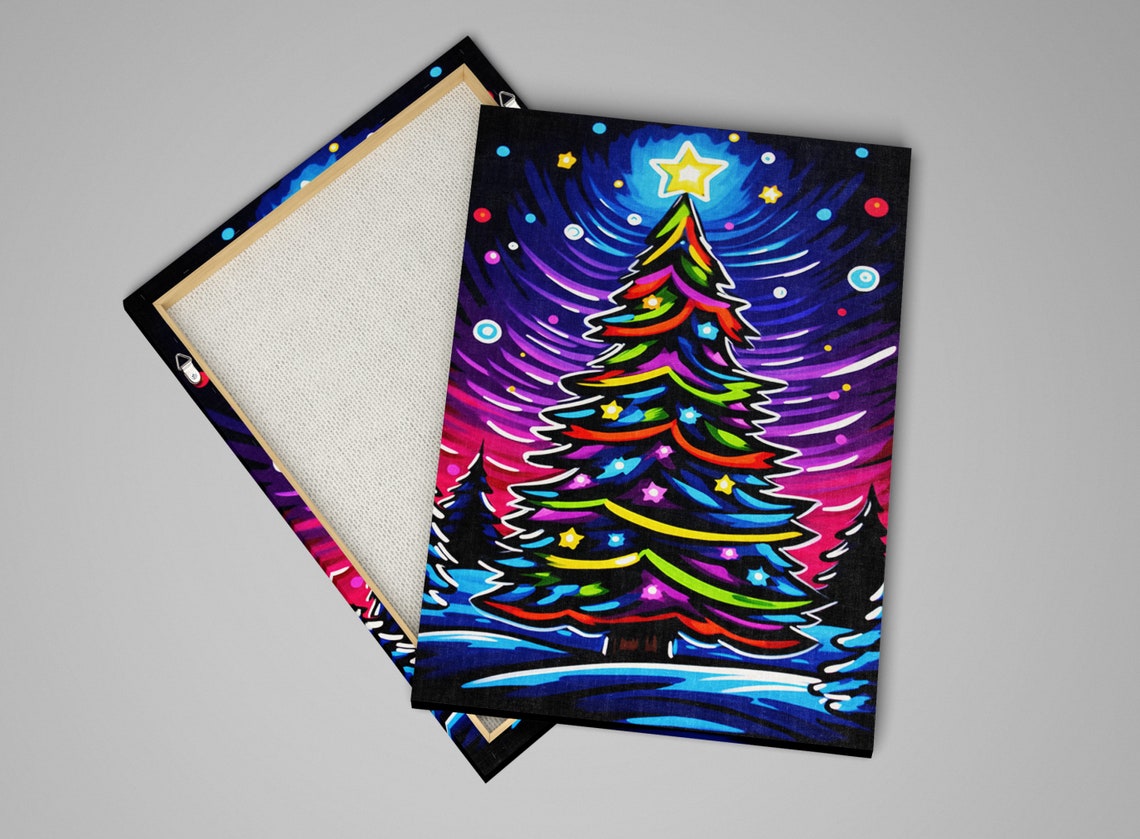 Neon Pop Art Christmas Tree Rainbow Star Swirling Night Sky Art Poster - Image 5