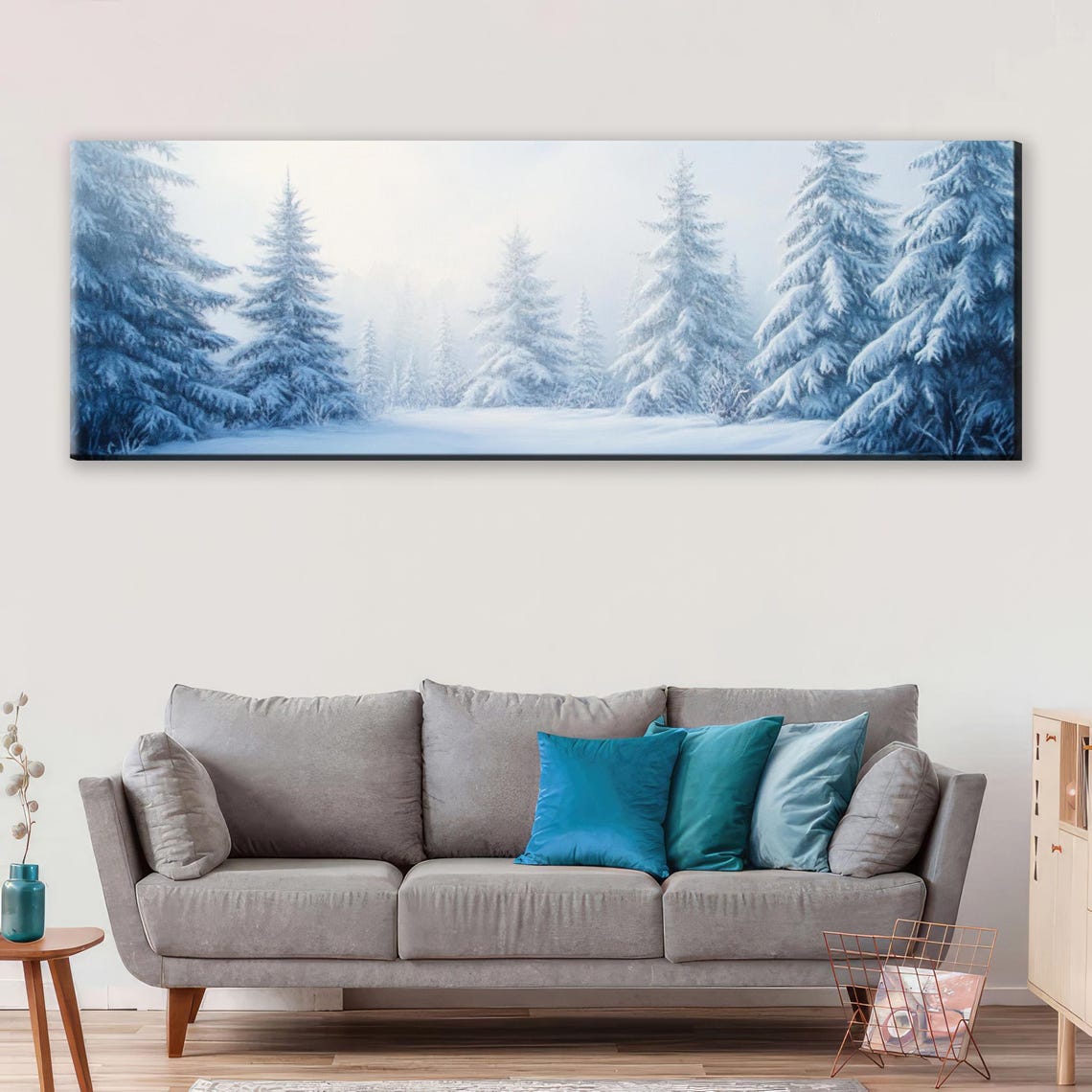 Snowy Blue Pine Forest Winter Trees Misty Still Night Panoramic Poster - Image 5
