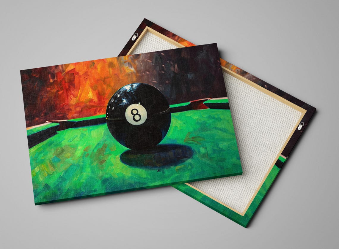 Classic 8 Ball Pool Table Scene Oil Painting Billiards Game Room Print - Image 3