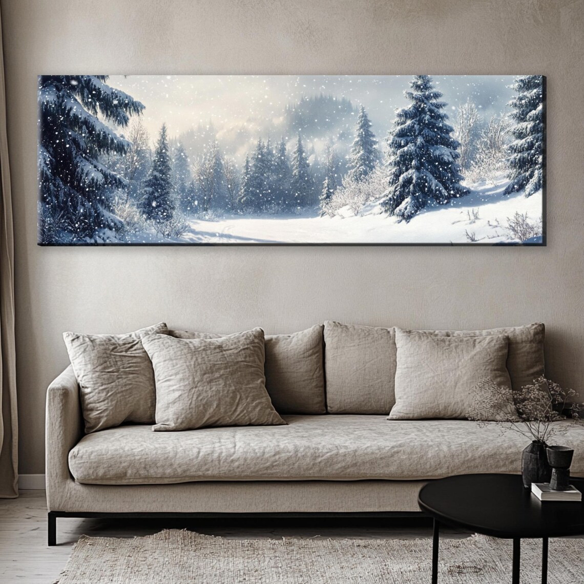 Tranquil Snow Pine Tree Forest Long Horizontal Art Framed Unframed Gallery Wrapped Gicle Ready To Hang Extra Large Wall Art - Image 5