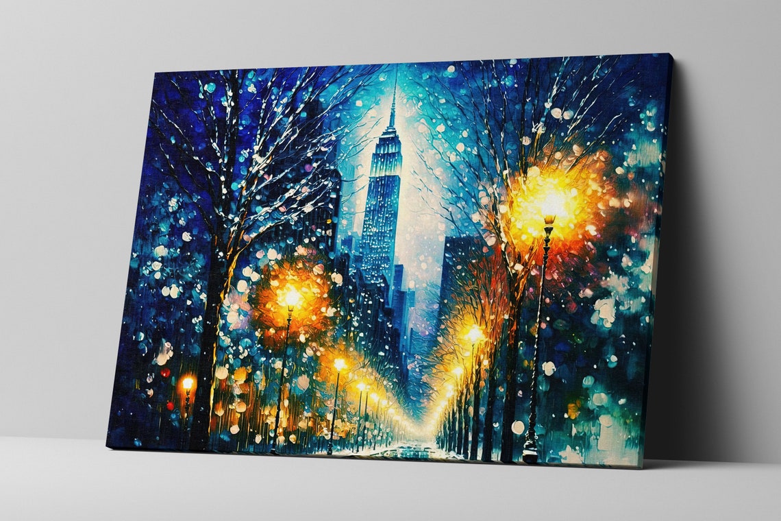 New York City Winter Night Empire State Building Snowfall Poster - Image 4