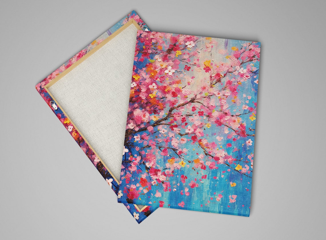 Pink Cherry Blossom Branches Blue Sky Impasto Spring Floral Poster - Image 5