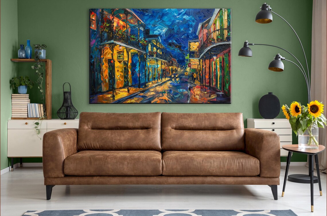 Historic French Quarter Night Balcony Street Lamplight Wall Art Poster - Image 2