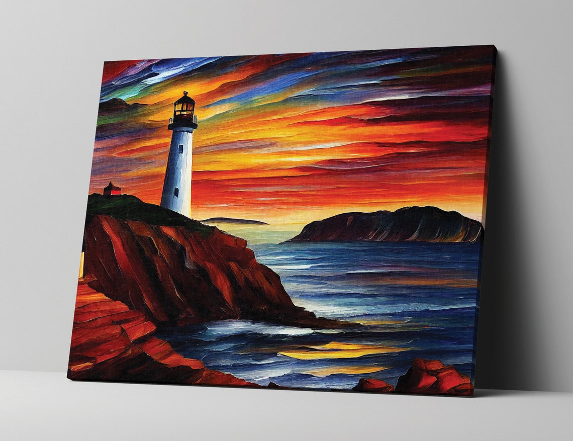 Lighthouse on Red Cliffs at Sunset Dramatic Ocean Coast View Poster - Image 4