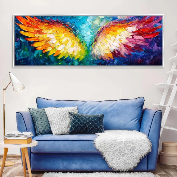 Panoramic Angel Wings Print Wall Art Framed Or Unframed Long Horizontal Gallery Wrapped Gicle Ready To Hang Extra Large Wall Art